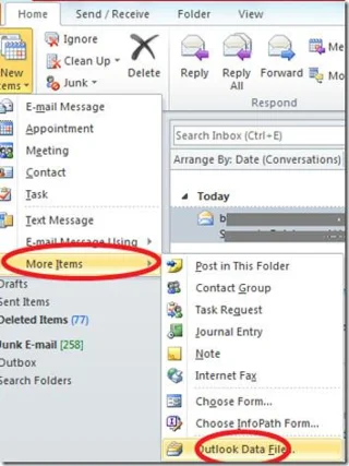 So erstellen Sie eine Datendatei in Outlook 2010